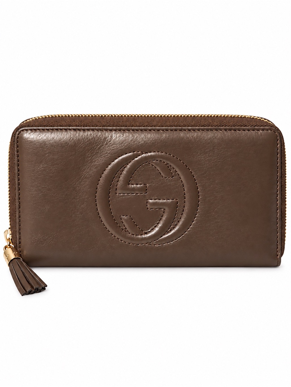 Gucci Chocolate Brown SoHo Zip Wallet with Tassel w/COA